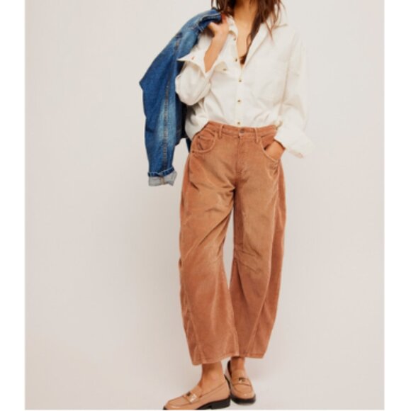 Free People Pants - FREE PEOPLE We The Free Good Luck Cord Barrel Jeans / Emperador